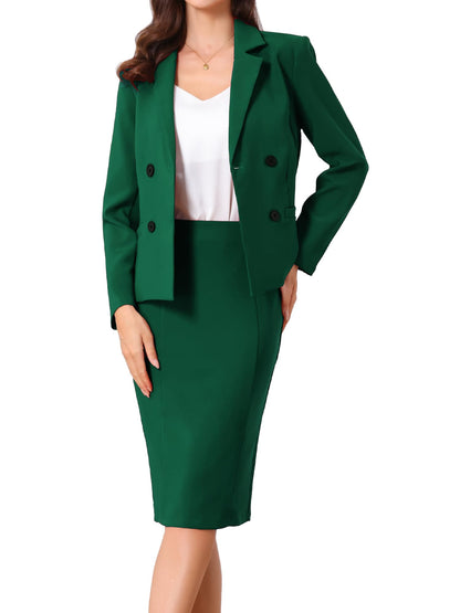 Allegra K Business Skirt Suit Set for Womens 2 Piece Long Sleeve Work Blazer Jacket Outfits Pencil Skirts Set