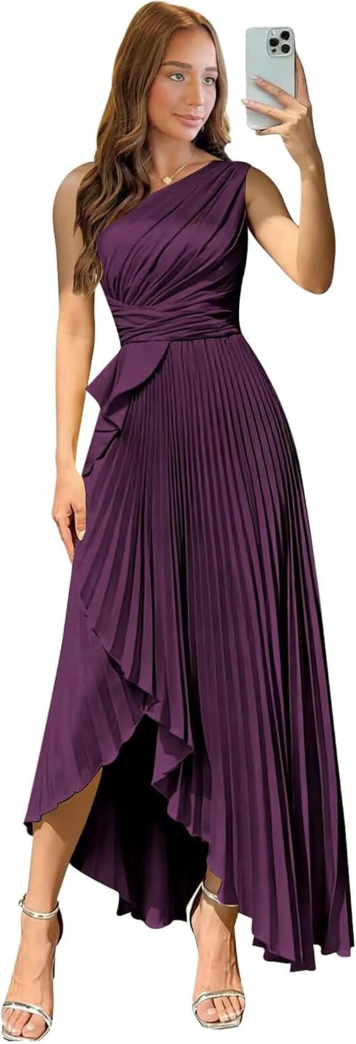Satin One Shoulder Wedding Guest Dresses Long Asymmetrical Formal Prom Party Evening Gowns High Low 2026