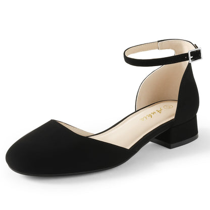 Ankis Closed Toe Heels for Women, Black Nude White Gold Silver 1 Inch Women's Flats Low Block Heel Women Dress Shoes Womens Pumps Work Shoes with Ankle Strap for Spring Fall