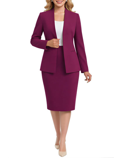 Women's 2 Piece Business Suit Skirt Set Collarless Blazer Jacket & Pencil Skirt Office Work Professional Outfits