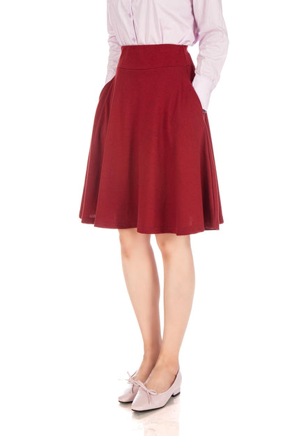 Dani's Choice High-Waisted Cotton Blend Skirt with Pockets - Knee Length A-line Flare for Business and Casual Wear