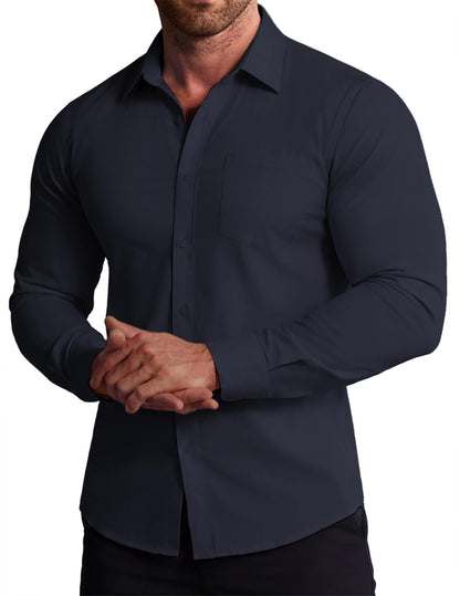 COOFANDY Stretch Mens Dress Shirts Wrinkle Free Long Sleeve Dress Shirt Muscle Fit Button Down Shirt