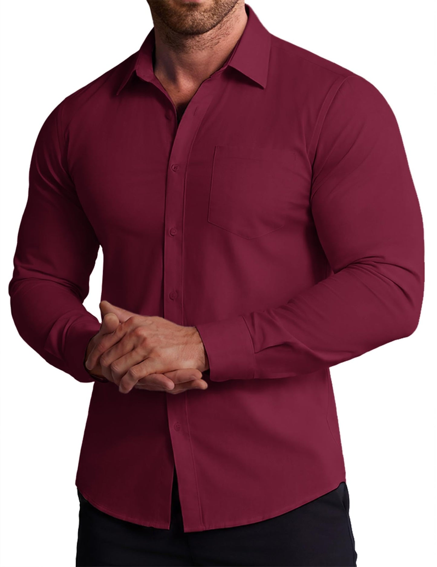 COOFANDY Stretch Mens Dress Shirts Wrinkle Free Long Sleeve Dress Shirt Muscle Fit Button Down Shirt