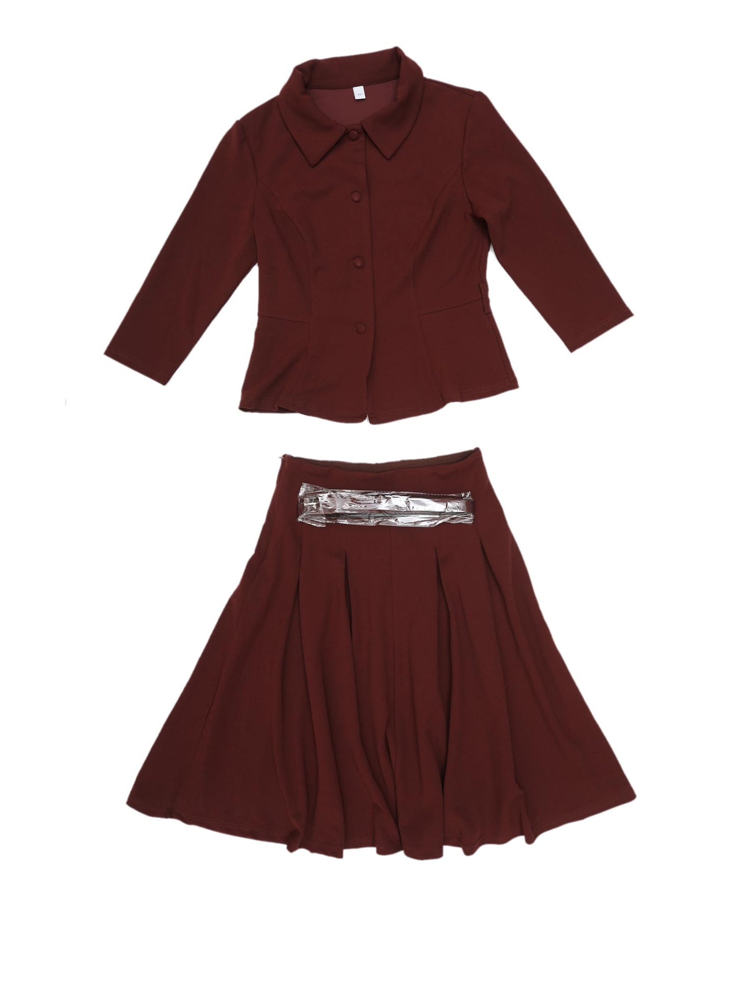 Allegra K Business Skirt Suit Sets for Women's 2 Piece Outfits Office 3/4 Sleeve Blazer Jacket Pleated Skirts
