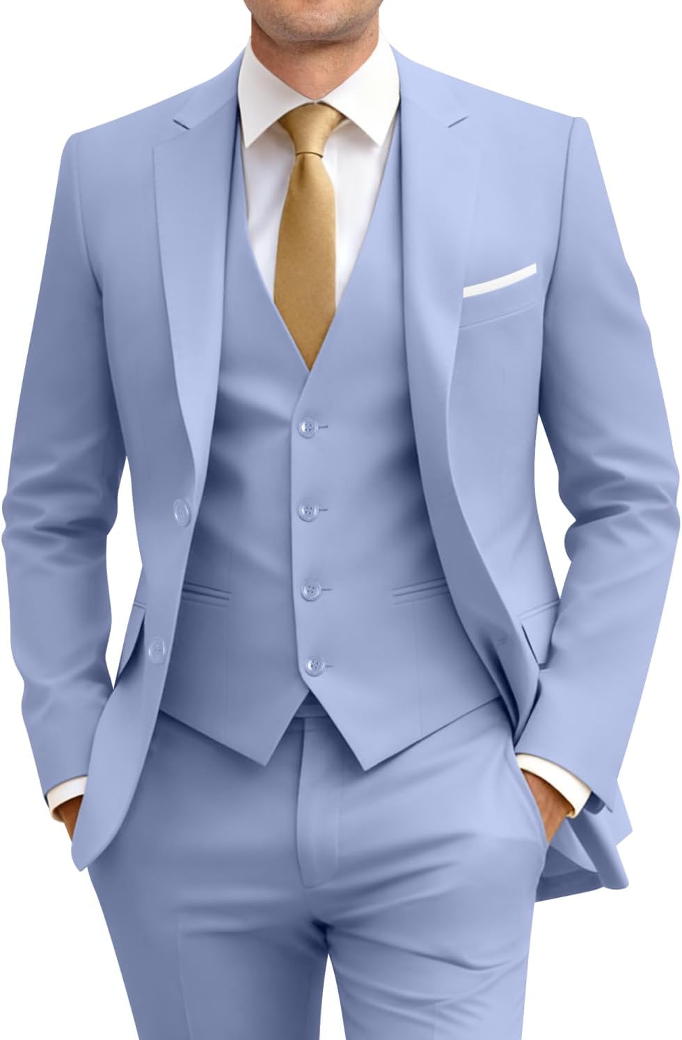 Men's Slim Fit 3 Piece Suit Two Button Business Wedding Dress Tux Suit Set Jacket Vest Pants with Tie