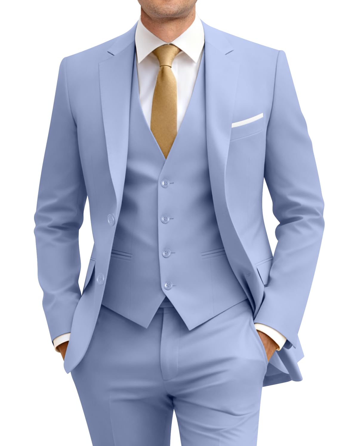 Men's Slim Fit 3 Piece Suit Two Button Business Wedding Dress Tux Suit Set Jacket Vest Pants with Tie