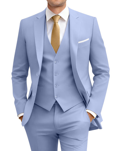 Men's Slim Fit 3 Piece Suit Two Button Business Wedding Dress Tux Suit Set Jacket Vest Pants with Tie