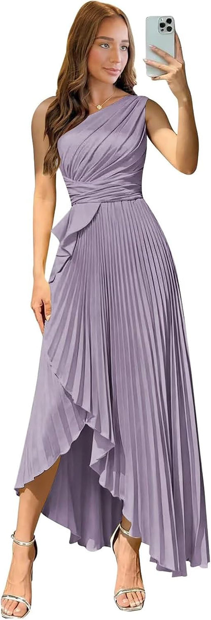 Satin One Shoulder Wedding Guest Dresses Long Asymmetrical Formal Prom Party Evening Gowns High Low 2026