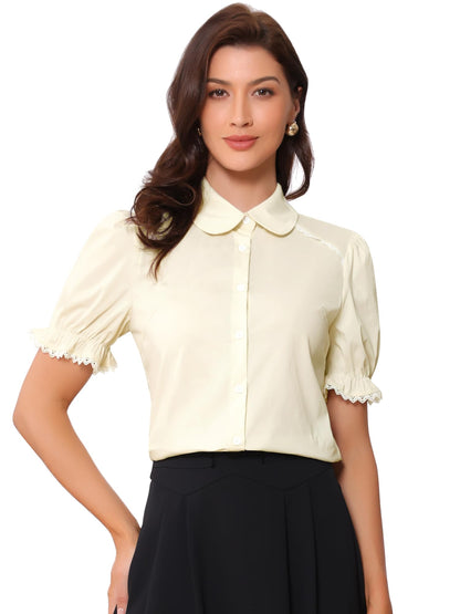 Allegra K Peter Pan Collar Shirt for Women Vintage Tops Puff Short Sleeve Button Down Retro Blouses 2026