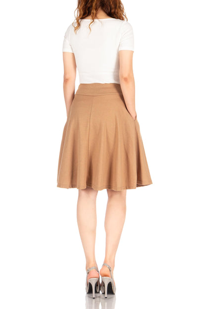 Dani's Choice High-Waisted Cotton Blend Skirt with Pockets - Knee Length A-line Flare for Business and Casual Wear