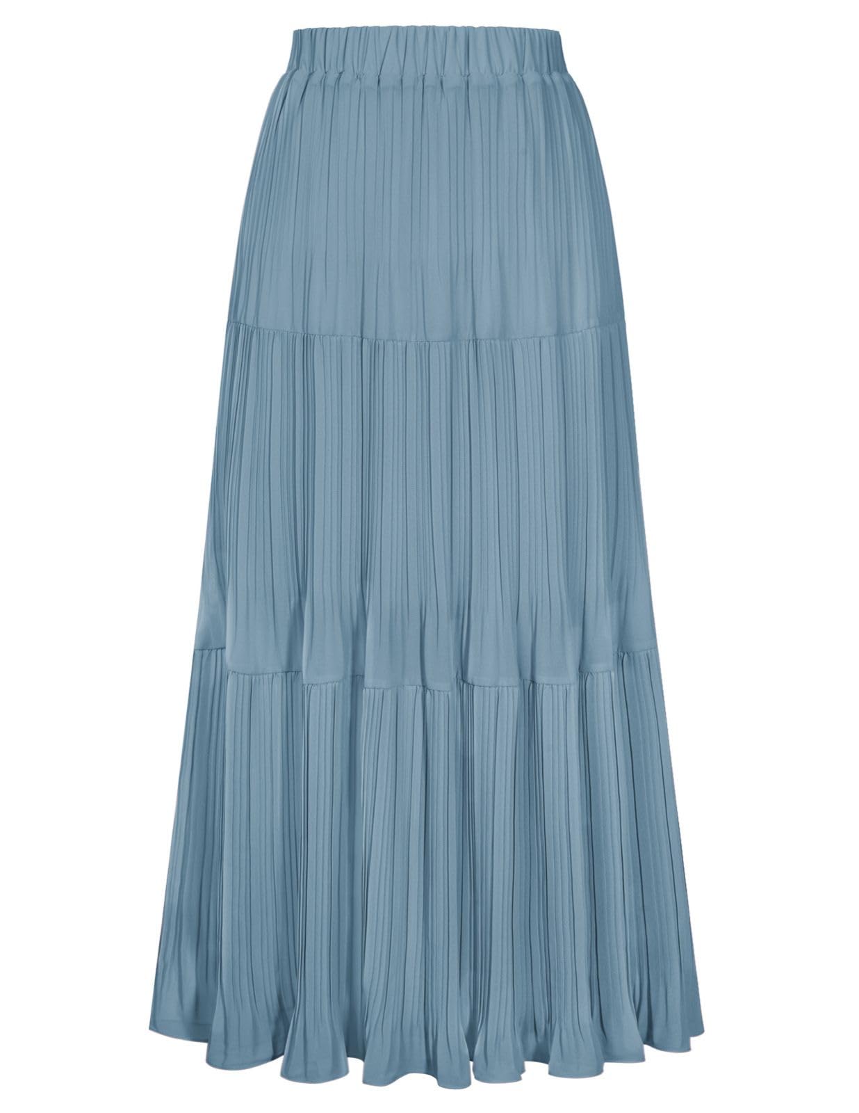 Kate Kasin 2026 Women's Chiffon Maxi Skirt, High Waist Pleated Skirts, Summer Flowy Long Skirts with Underskirt