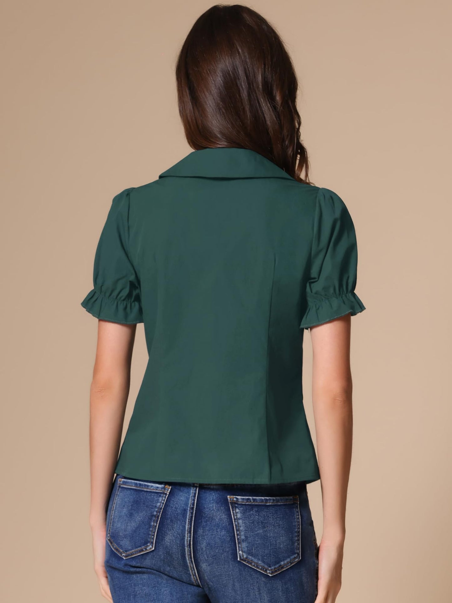 Allegra K Women's Vintage Peter Pan Collar Tie Neck Casual Cute Cotton Button-Up Shirt