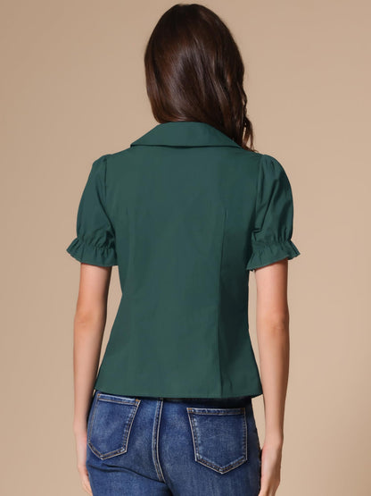Allegra K Women's Vintage Peter Pan Collar Tie Neck Casual Cute Cotton Button-Up Shirt