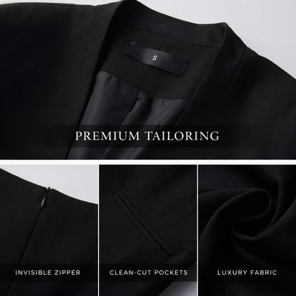 Women's 2 Piece Business Suit Skirt Set Collarless Blazer Jacket & Pencil Skirt Office Work Professional Outfits