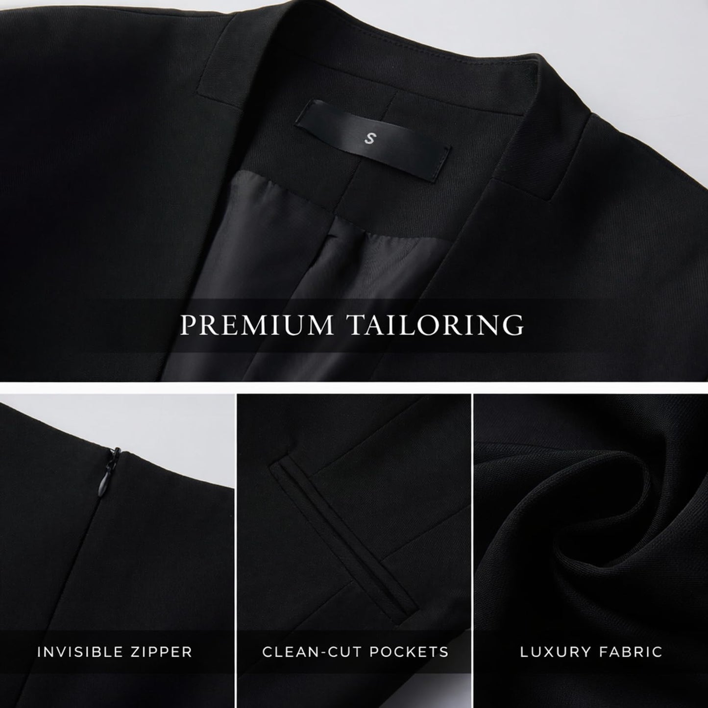 Women's 2 Piece Business Suit Skirt Set Collarless Blazer Jacket & Pencil Skirt Office Work Professional Outfits