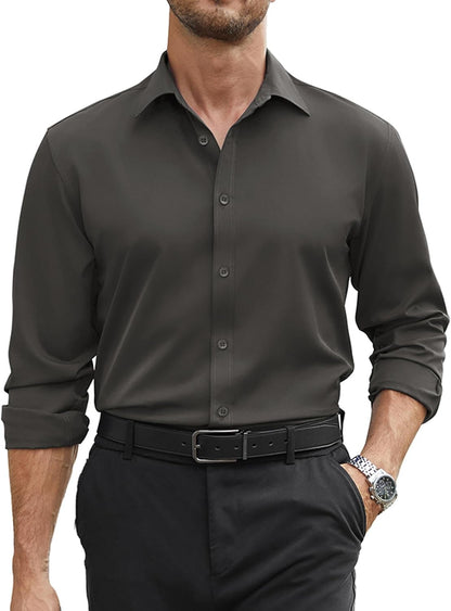 COOFANDY Mens Stretch Dress Shirts Long Sleeve Button Down Shirt Regular Fit Formal Business Wedding Shirts