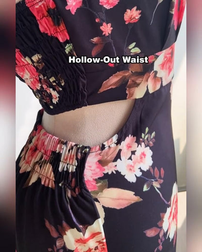 CHICME Summer Dresses for Women 2026 Sleeveless Casual Boho Maxi Dress Square Neck Cut Out Floral A Line Dress