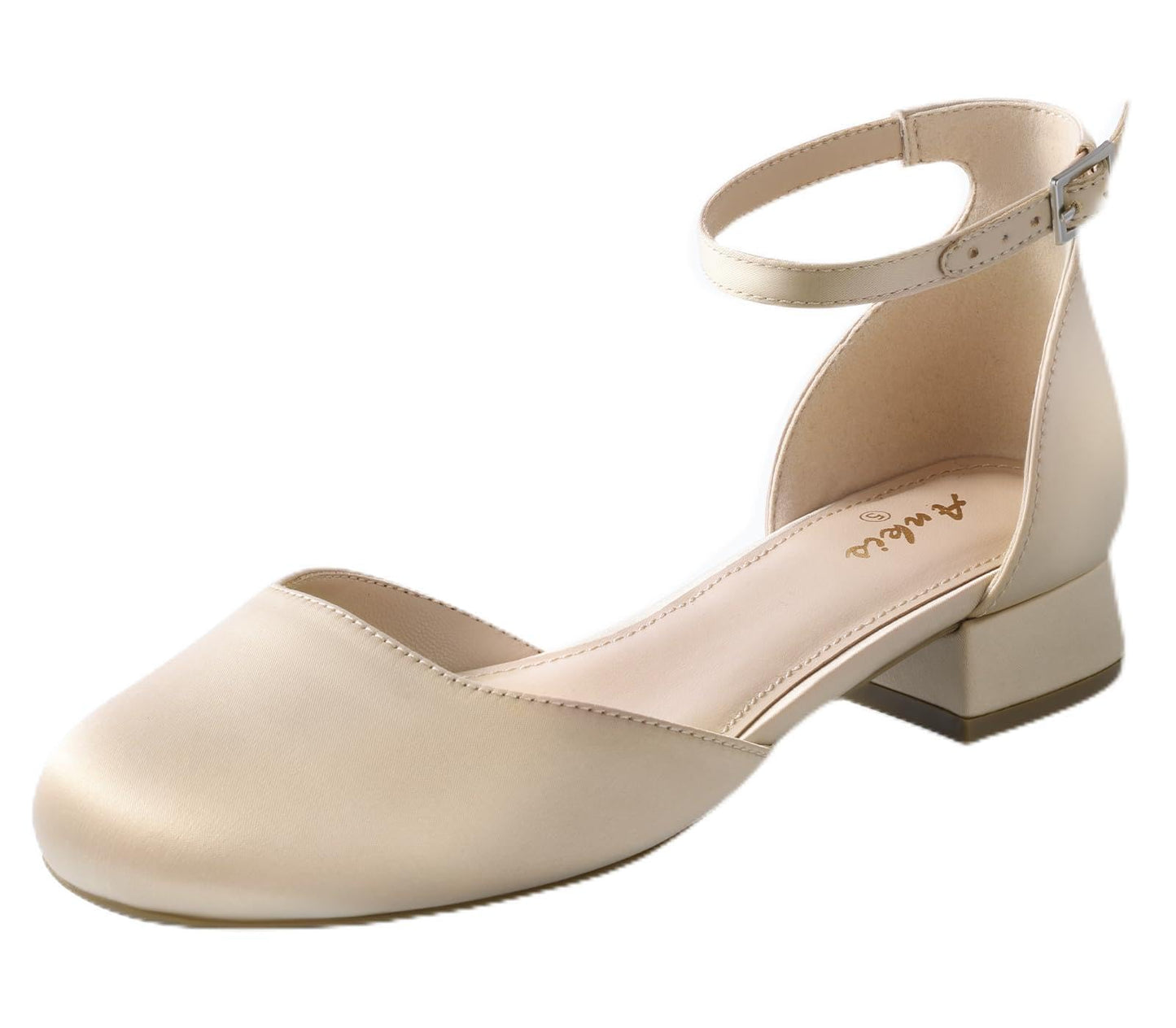 Ankis Closed Toe Heels for Women, Black Nude White Gold Silver 1 Inch Women's Flats Low Block Heel Women Dress Shoes Womens Pumps Work Shoes with Ankle Strap for Spring Fall