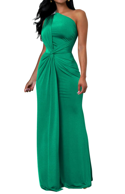 Memoriesea Women's Elegant Sleeveless One Shoulder Bodycon Evening Cocktail Maxi Dress