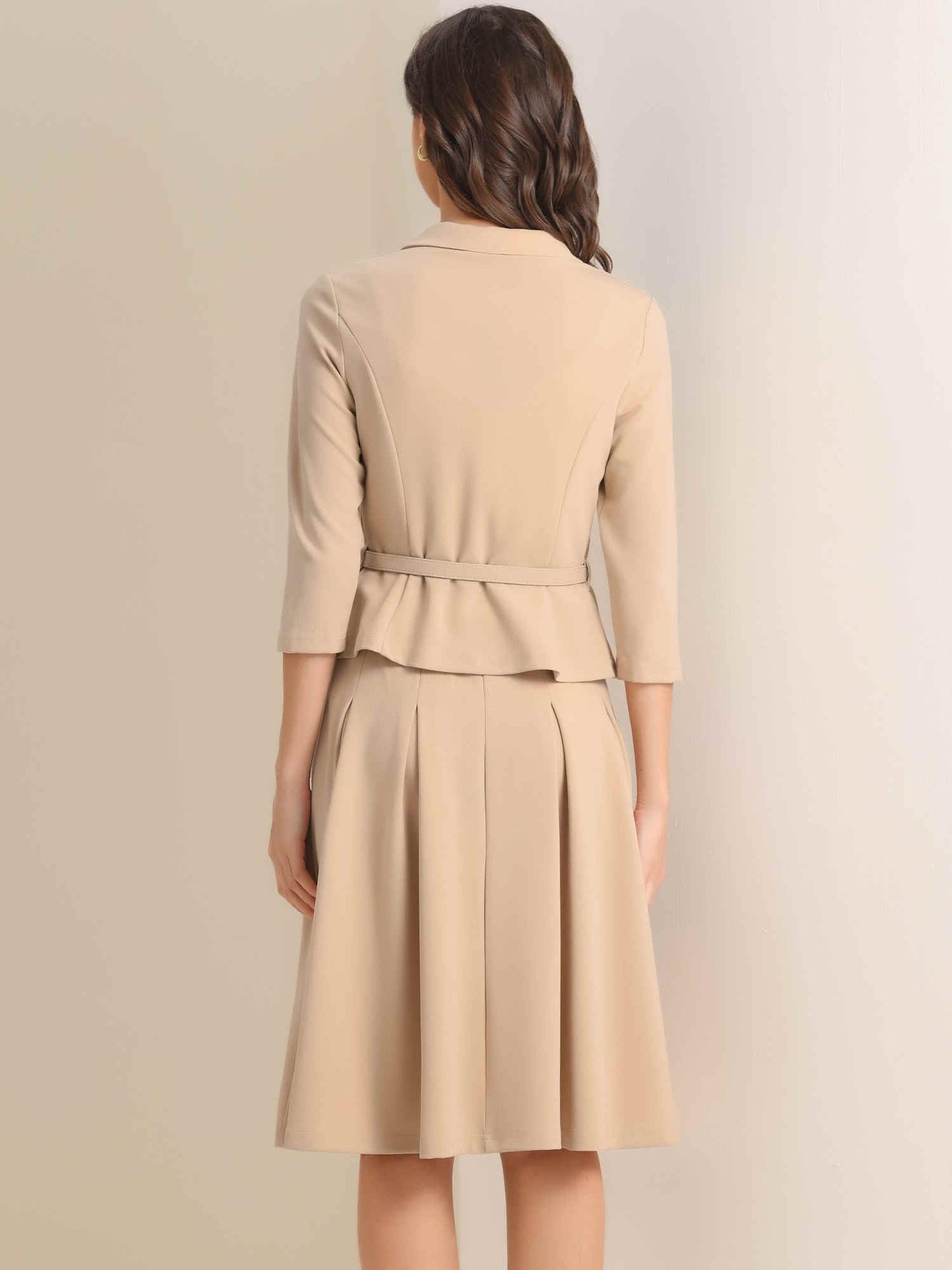 Allegra K Business Skirt Suit Sets for Women's 2 Piece Outfits Office 3/4 Sleeve Blazer Jacket Pleated Skirts