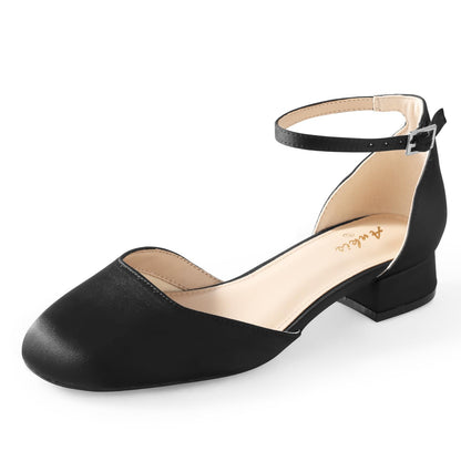 Ankis Closed Toe Heels for Women, Black Nude White Gold Silver 1 Inch Women's Flats Low Block Heel Women Dress Shoes Womens Pumps Work Shoes with Ankle Strap for Spring Fall