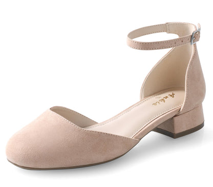 Ankis Closed Toe Heels for Women, Black Nude White Gold Silver 1 Inch Women's Flats Low Block Heel Women Dress Shoes Womens Pumps Work Shoes with Ankle Strap for Spring Fall