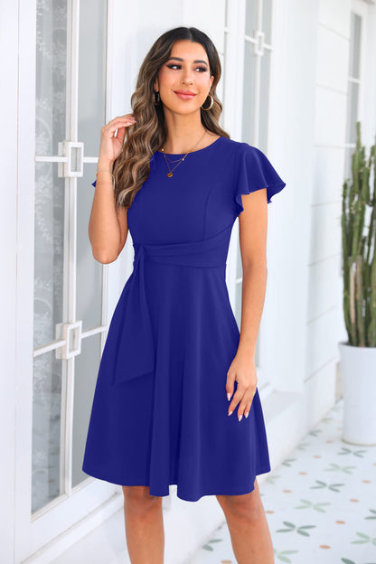 OWIN Womens 2026 Elegant Ruffle Sleeve Flared A Line Swing Casual Party Cocktail Dresses