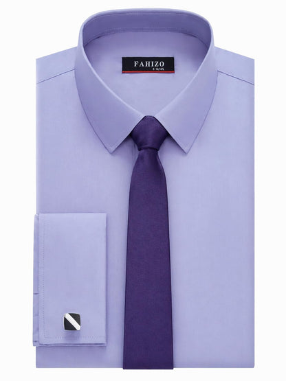 FAHIZO Men's White Tuxedo Shirt with Wing Collar, French Cuffs & Accessories