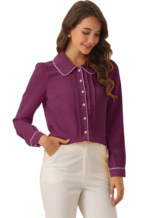 Allegra K Women's Peter Pan Collar Shirt Long Sleeve Elegant Button Down Work Blouse