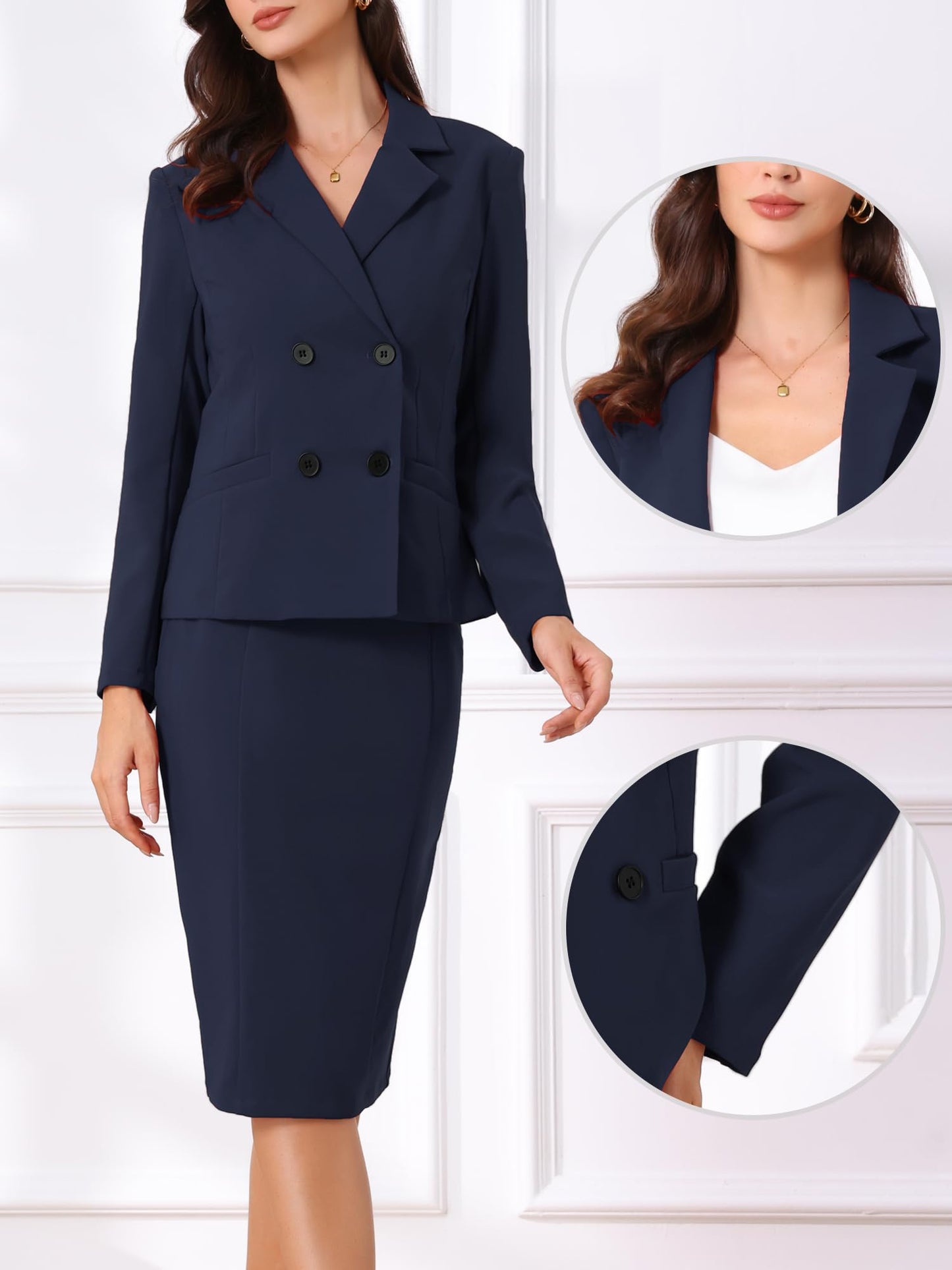 Allegra K Business Skirt Suit Set for Womens 2 Piece Long Sleeve Work Blazer Jacket Outfits Pencil Skirts Set