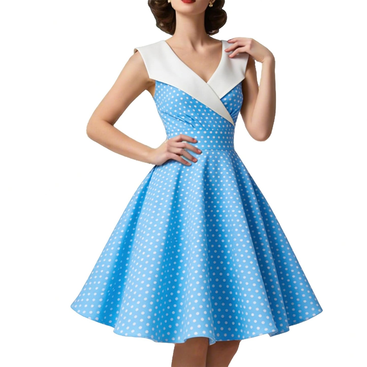 HIGAKI Women's 1950s Dress Tea Party V-Neck Sleeveless Dress