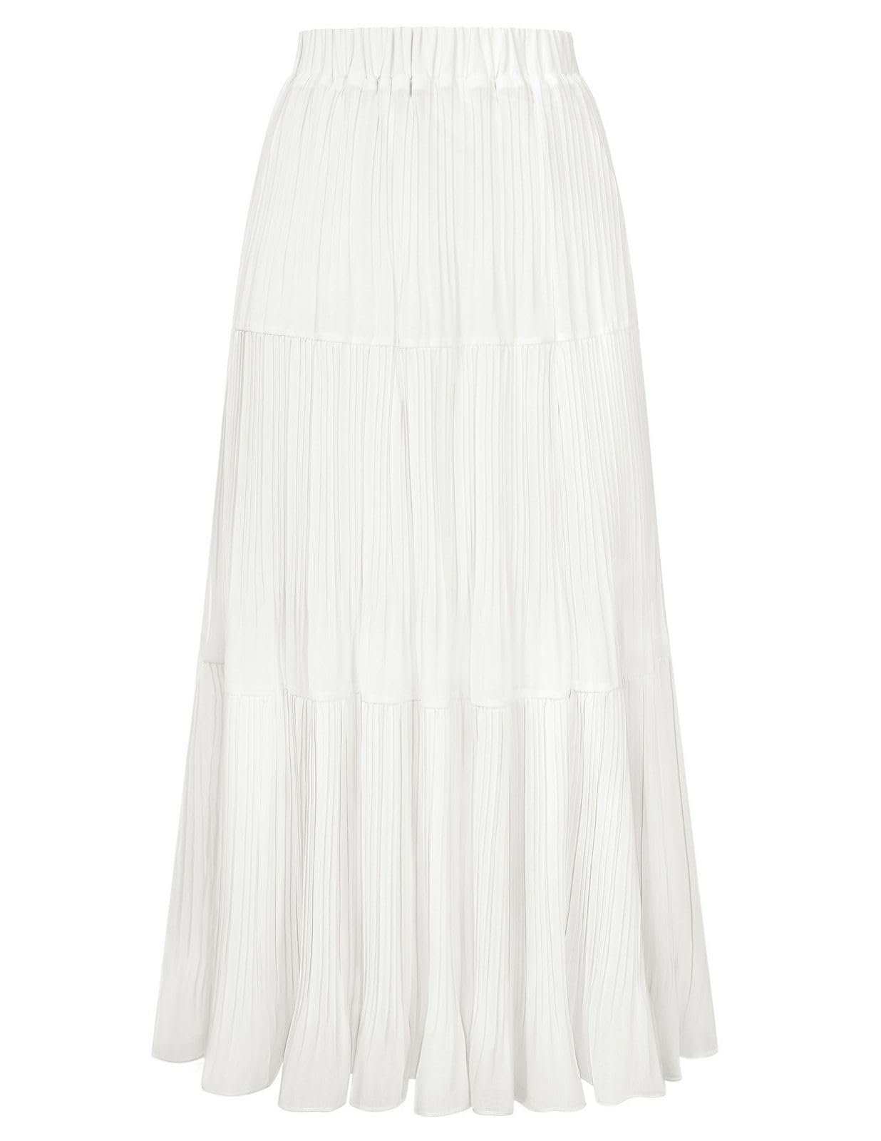 Kate Kasin 2026 Women's Chiffon Maxi Skirt, High Waist Pleated Skirts, Summer Flowy Long Skirts with Underskirt