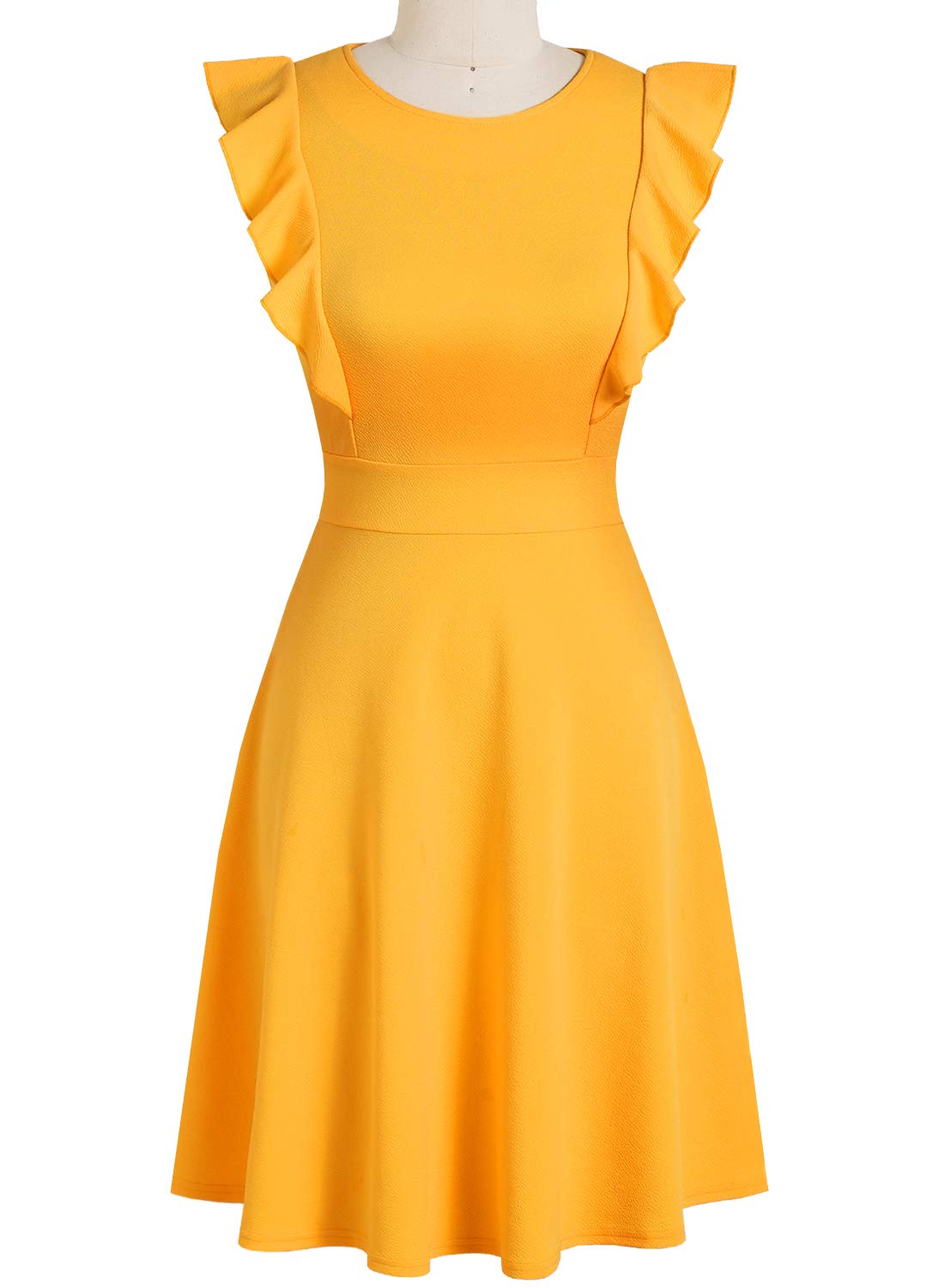 YATHON Women's Vintage Ruffle Floral Flared A Line Swing Casual Cocktail Party Dresses