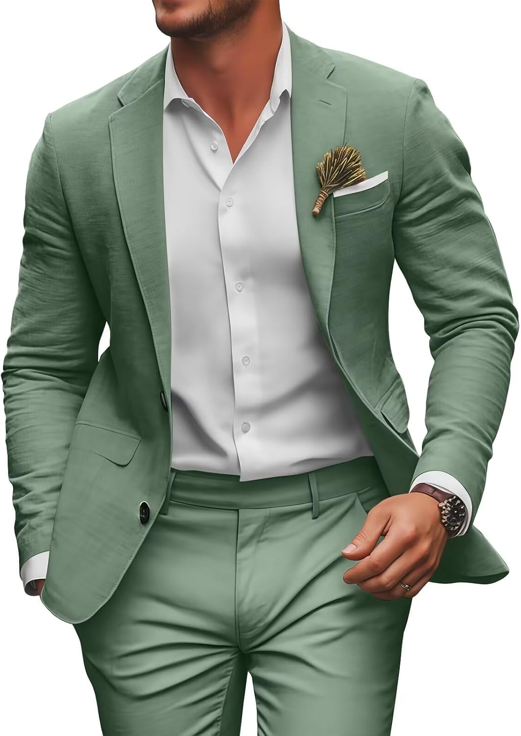 Retro Linen Mens Suit 2 Pieces Slim Fit Light Weight Beach Summer Wedding Tuxedo Set Jacket Blazer Pants for Men