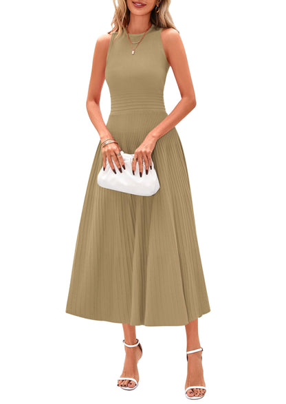PRETTYGARDEN Spring Casual Dresses for Women 2026 Summer Business Work Midi Sleeveless A Line Pleated Cocktail Dress