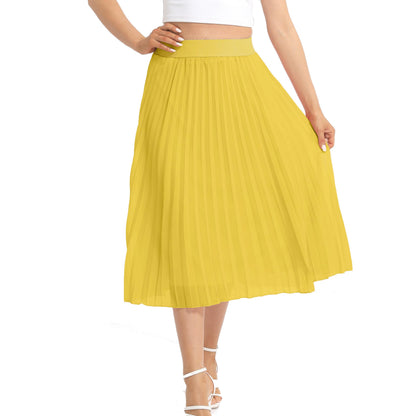 Womens Chiffon High Waist Skirt Pleated A-Line Swing Elastic Shirring Midi Length
