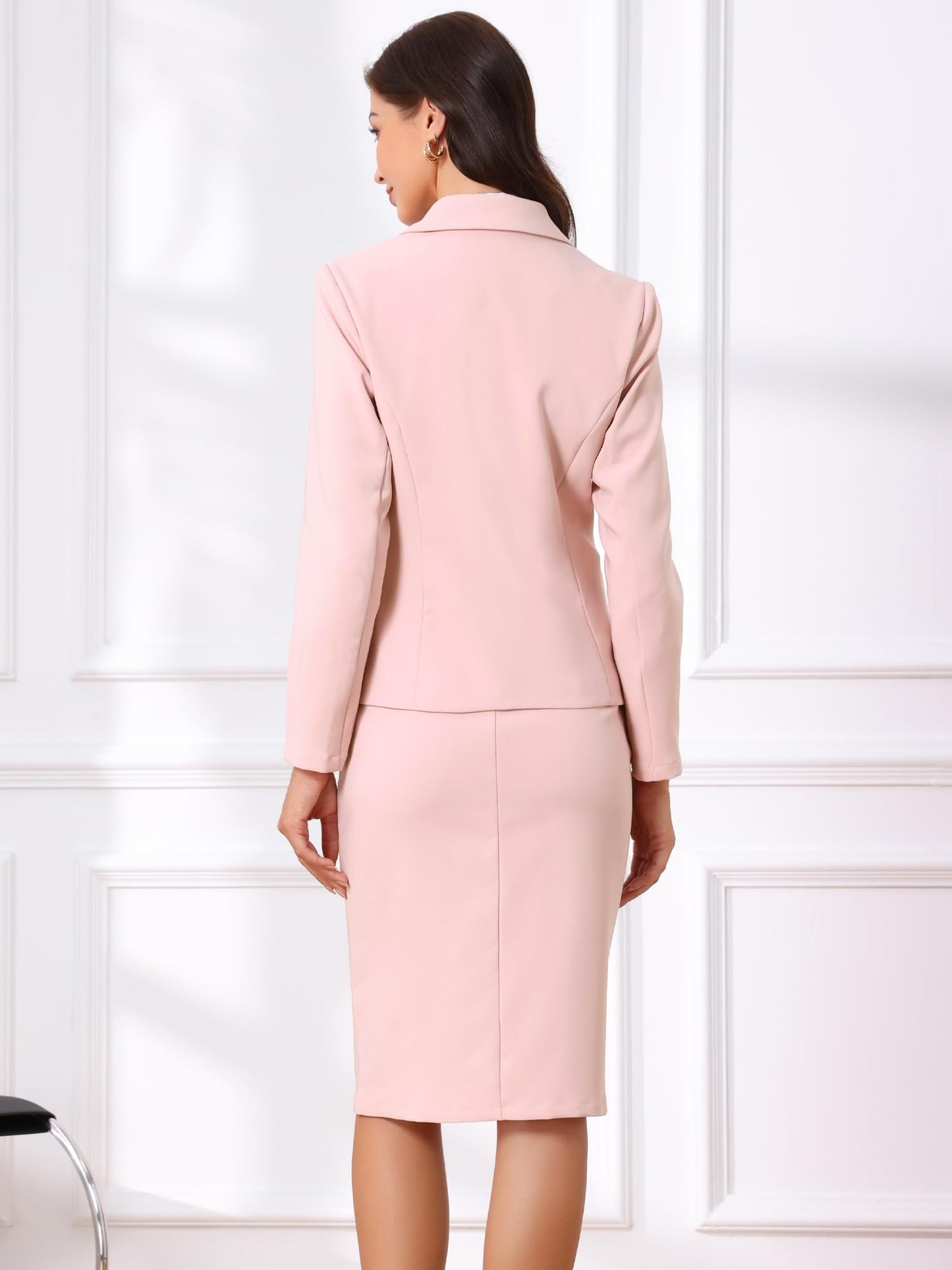 Allegra K Business Skirt Suit Set for Womens 2 Piece Long Sleeve Work Blazer Jacket Outfits Pencil Skirts Set
