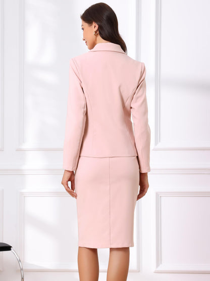 Allegra K Business Skirt Suit Set for Womens 2 Piece Long Sleeve Work Blazer Jacket Outfits Pencil Skirts Set
