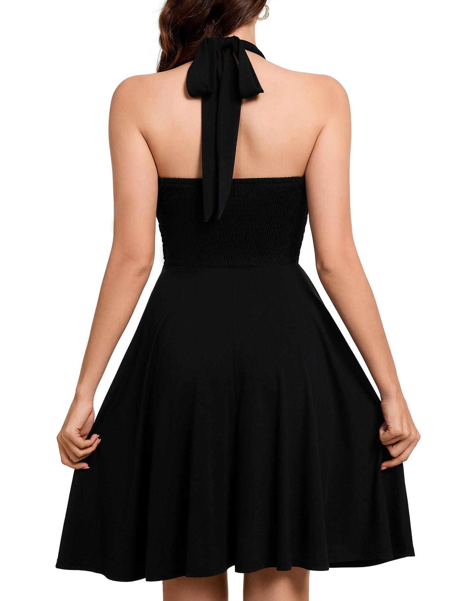 Women's Sexy Sundress Halter V Neck Tie Back Sleeveless Ruffle Mini Short Summer Beach Dresses