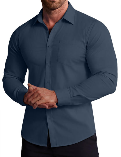COOFANDY Stretch Mens Dress Shirts Wrinkle Free Long Sleeve Dress Shirt Muscle Fit Button Down Shirt