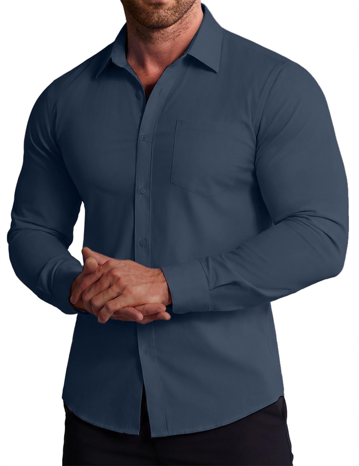 COOFANDY Stretch Mens Dress Shirts Wrinkle Free Long Sleeve Dress Shirt Muscle Fit Button Down Shirt