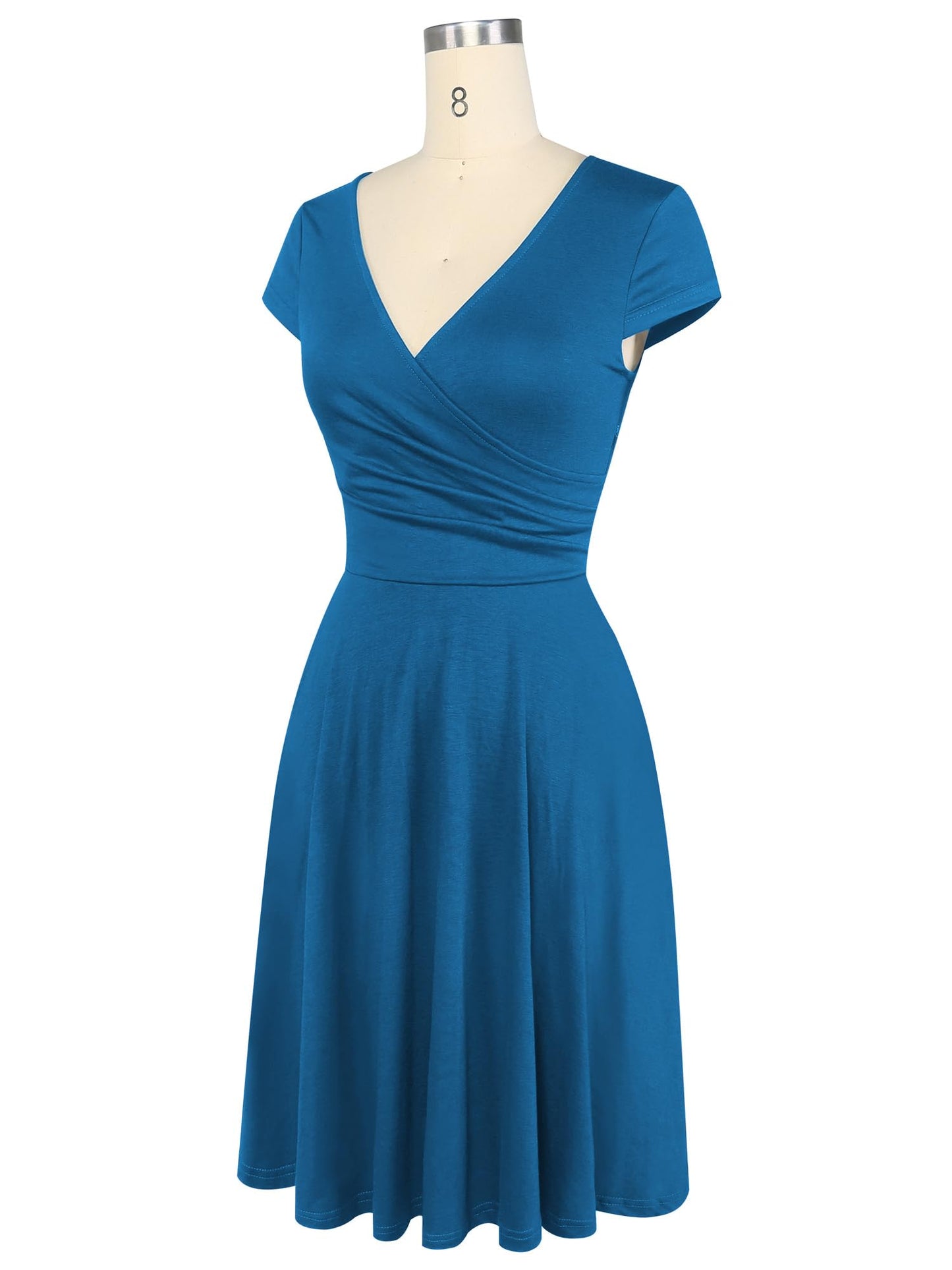 oxiuly Women's Vintage Dot V-Neck Cap Sleeve Casual Pockets Swing Tea Dress OX296