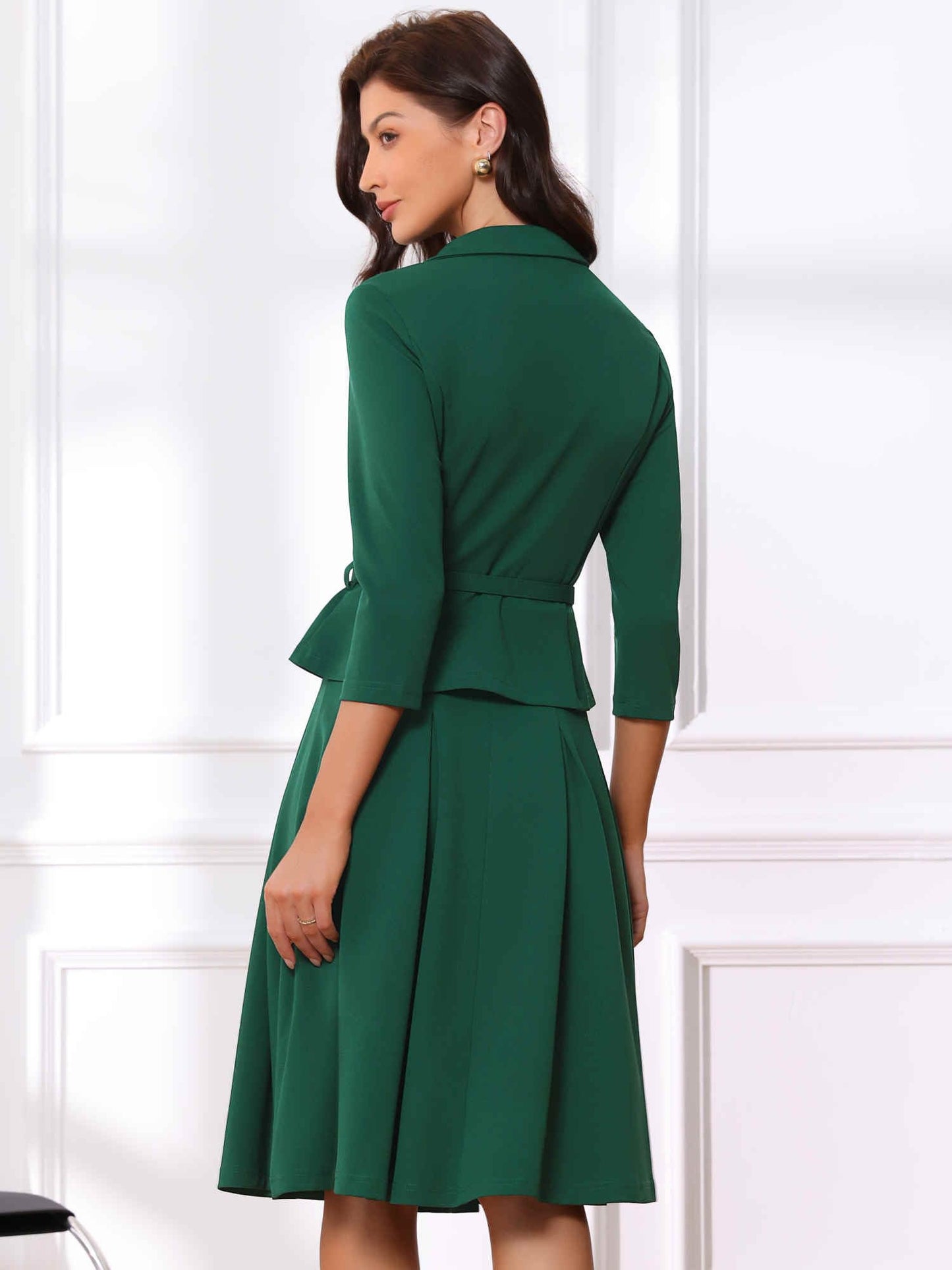 Allegra K Business Skirt Suit Sets for Women's 2 Piece Outfits Office 3/4 Sleeve Blazer Jacket Pleated Skirts