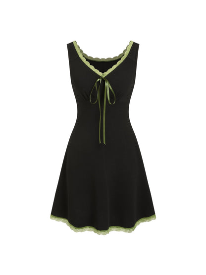 CIDER Women's Floral Mini Dress Fruit Sleeveless V Neck Lace Trim Sun Dress A Line Cute Summer Dresses Beach Vacation Outfits
