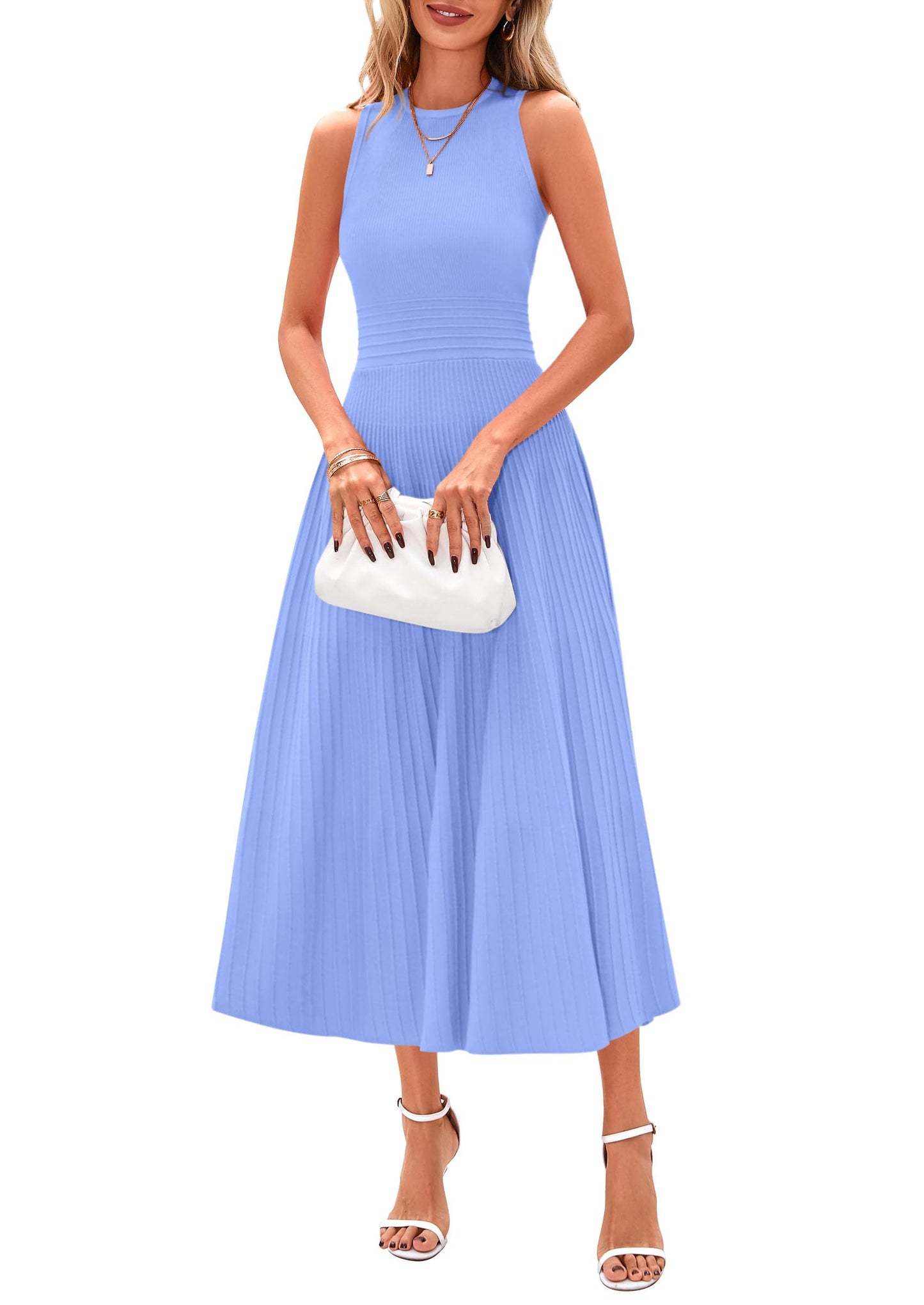 PRETTYGARDEN Spring Casual Dresses for Women 2026 Summer Business Work Midi Sleeveless A Line Pleated Cocktail Dress
