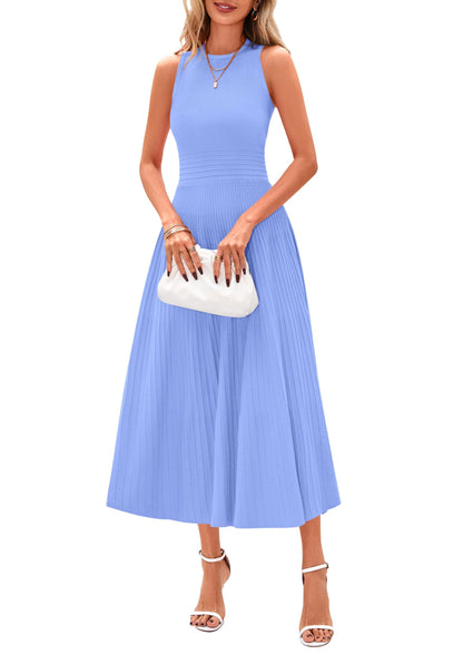 PRETTYGARDEN Spring Casual Dresses for Women 2026 Summer Business Work Midi Sleeveless A Line Pleated Cocktail Dress