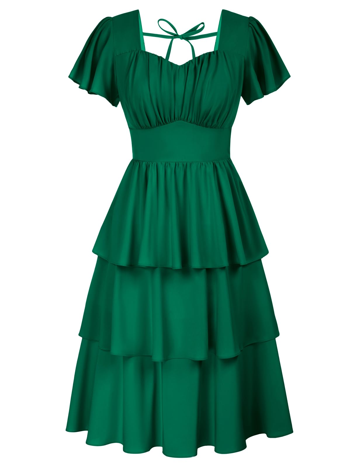 Belle Poque Women's Vintage Square Neck Dress 2026 Summer Short Sleeve Layered Tiered Ruffle A-line Swing Midi Dress