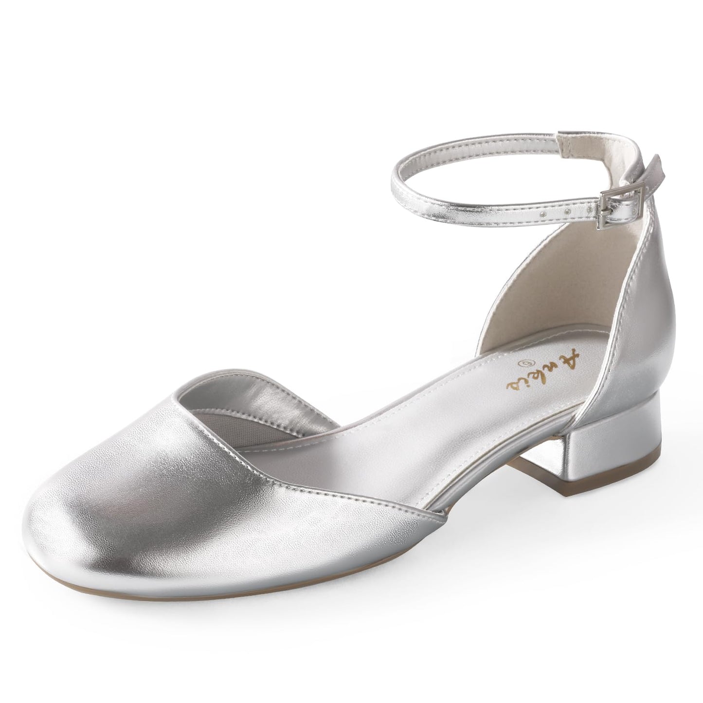 Ankis Closed Toe Heels for Women, Black Nude White Gold Silver 1 Inch Women's Flats Low Block Heel Women Dress Shoes Womens Pumps Work Shoes with Ankle Strap for Spring Fall