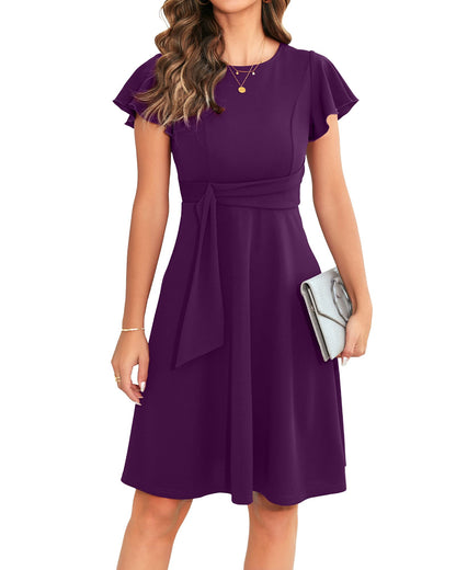 OWIN Womens 2026 Elegant Ruffle Sleeve Flared A Line Swing Casual Party Cocktail Dresses