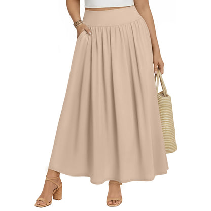 Plus Size Maxi Skirt for Curvy Women Pockets 2026 Ankle Length High Waisted Pleated Flowy a Line Summer Long Skirt